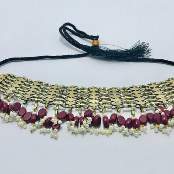 Woven Pearl Afghan Choker Necklace With Pearls and Beads - Picture 5 of 5